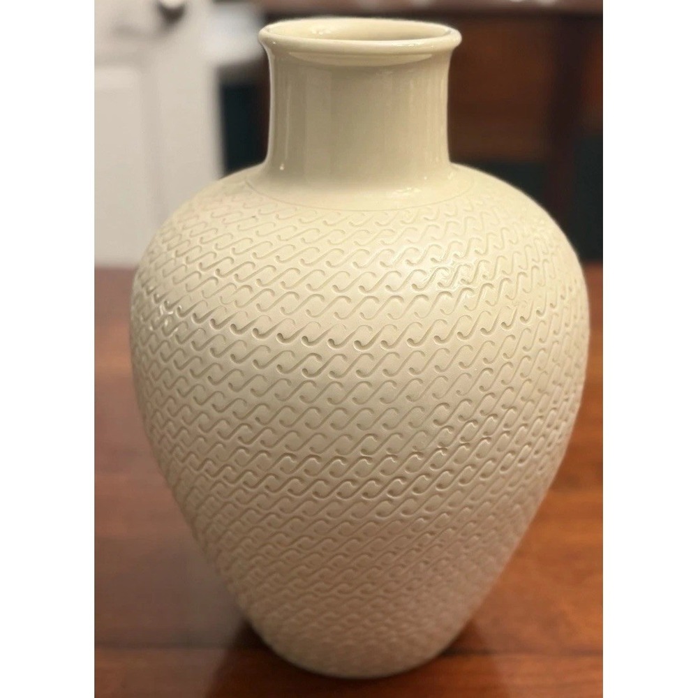 Vintage Raymor Italy Waves Pottery Vase Mid Century Modern Cream Ceramic 11" MCM